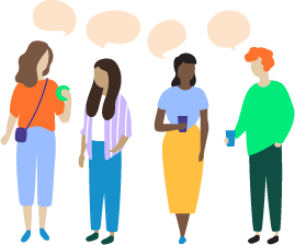 Illustration of four diverse teens with speech bubbles above their heads.