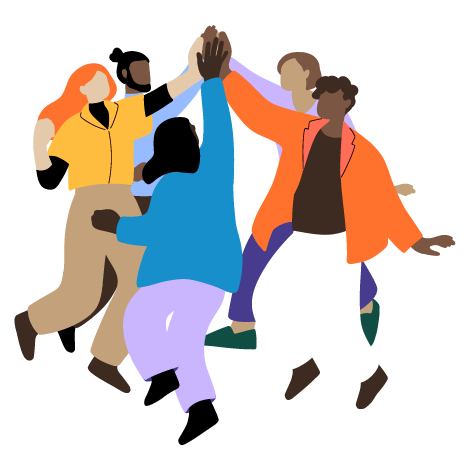 group of people high-fiving, illustrated