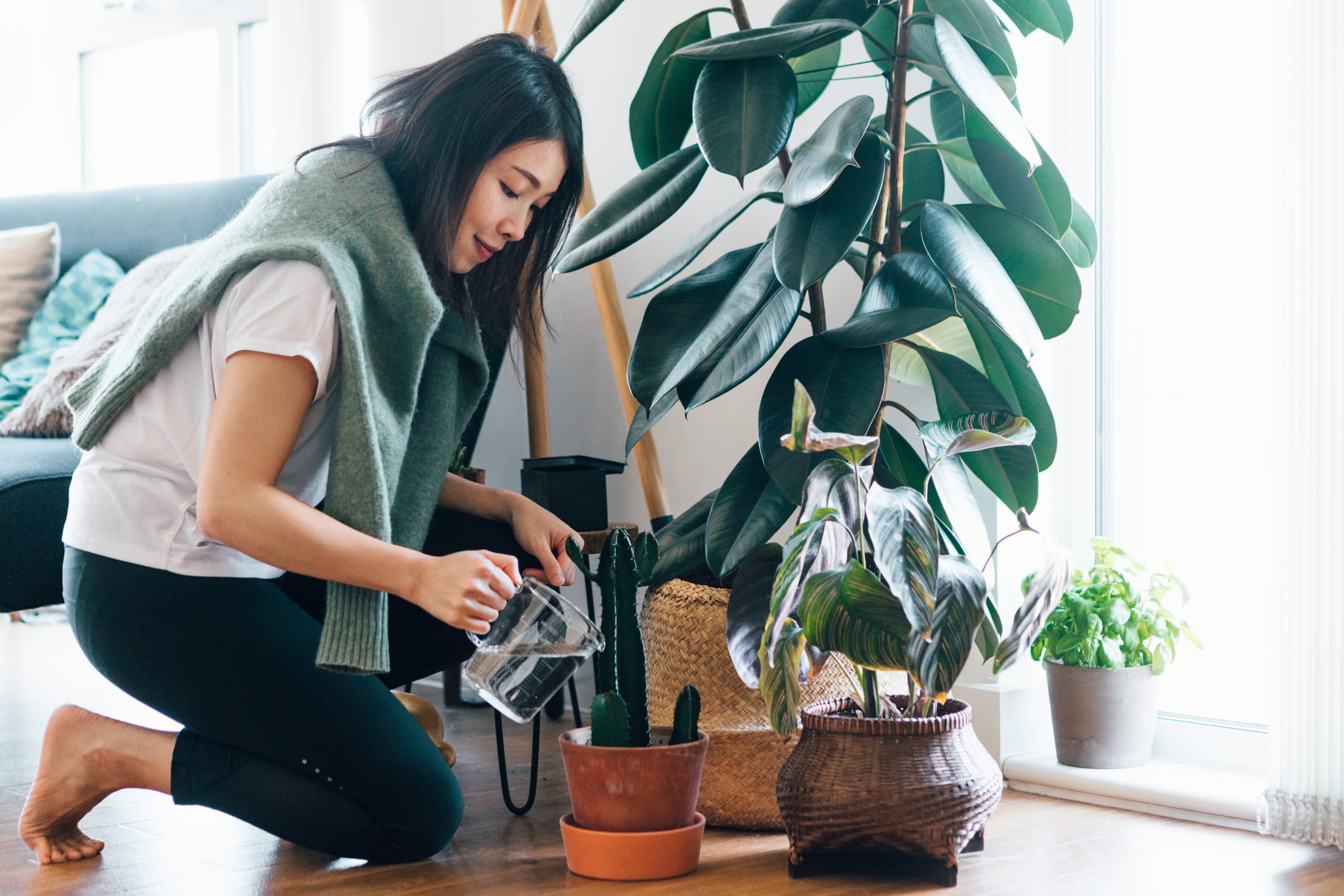 Woman taking care of her plants