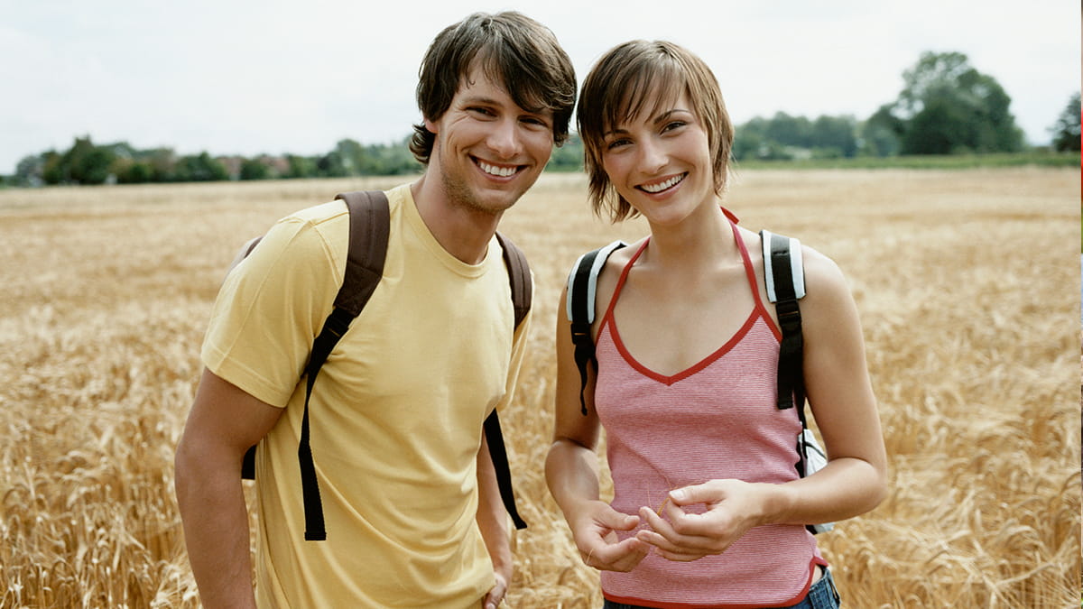 Young couple hiking together