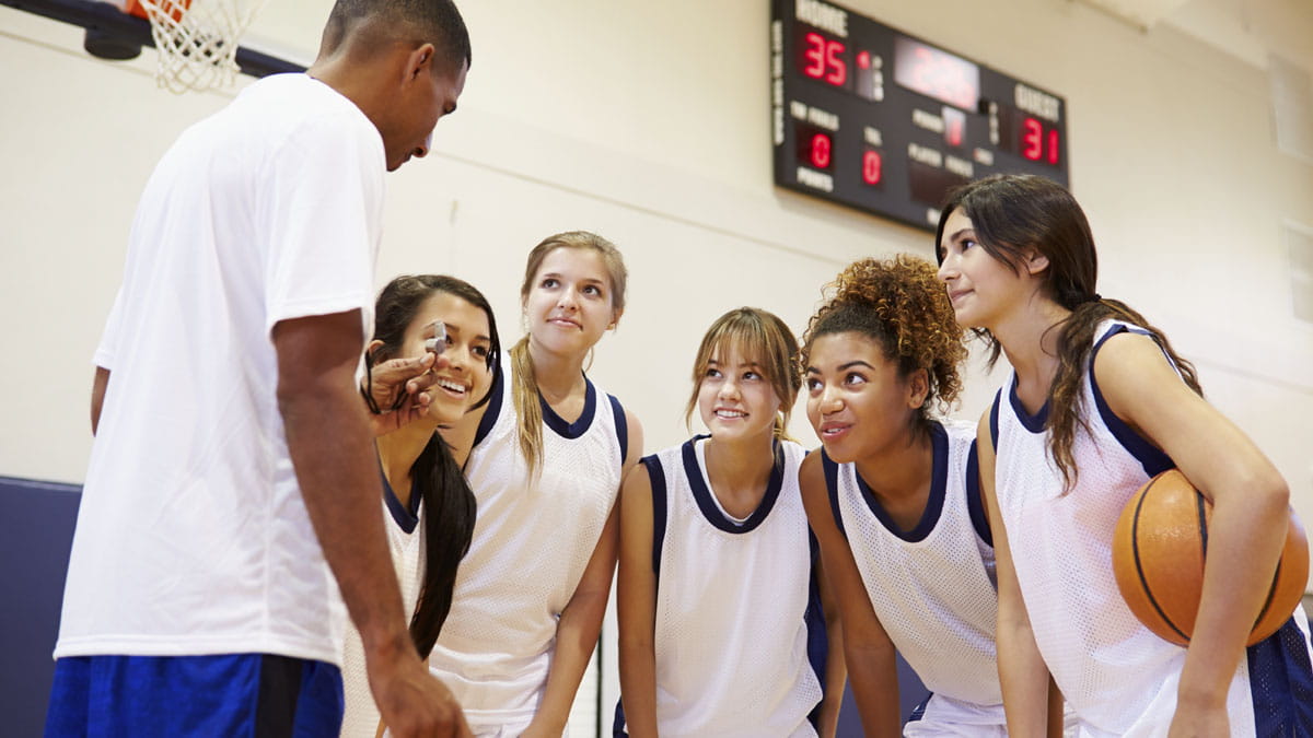 Girls in a basketball team