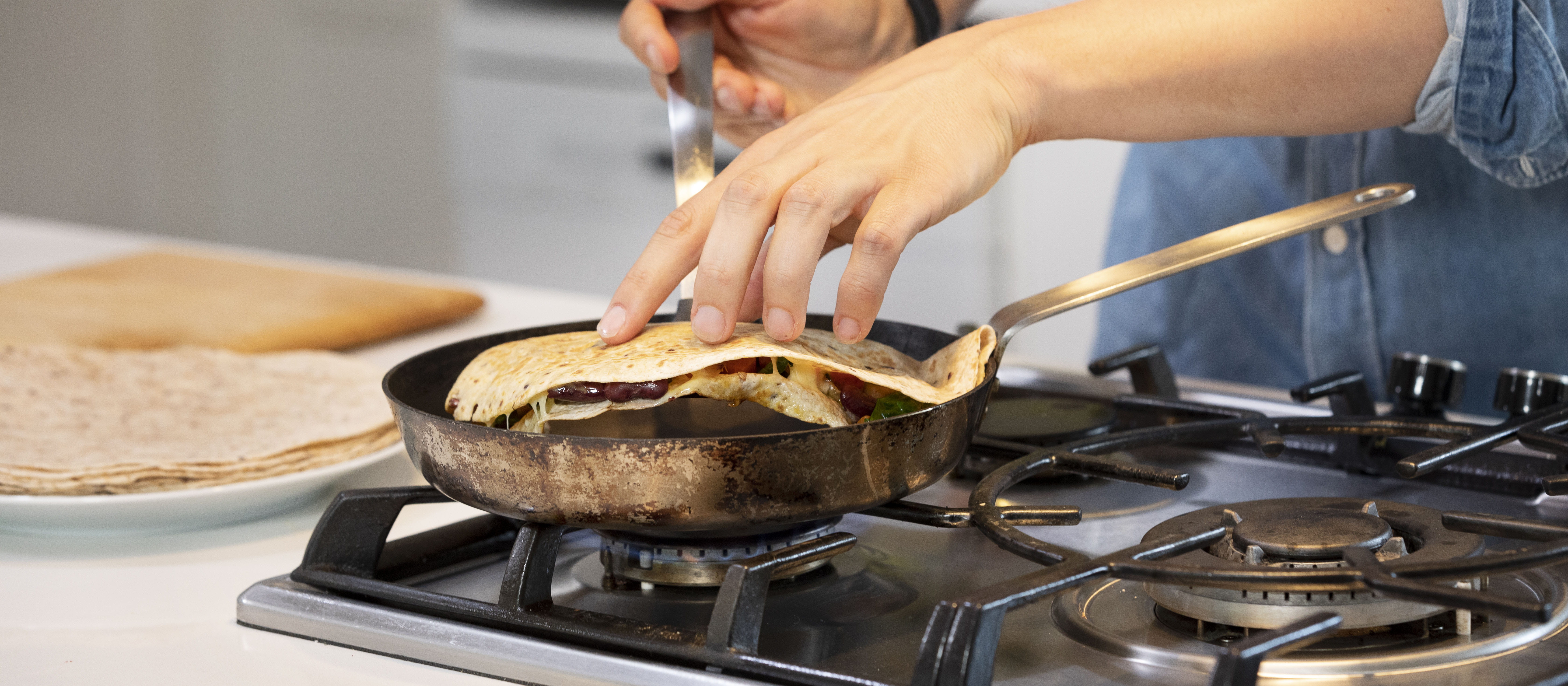 Image of quesadilla in the pan