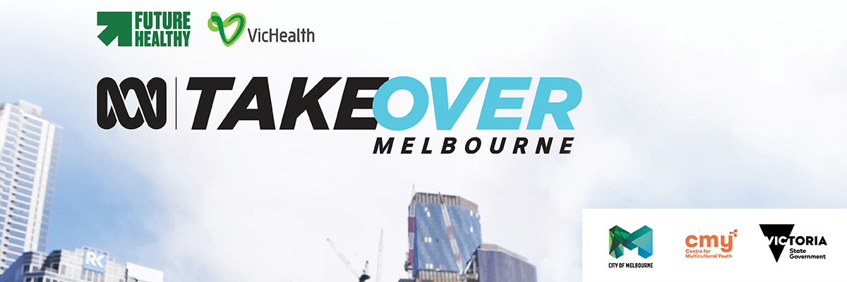 Takeover Melbourne promotional picture, Melbourne city skyline with ABC logo an "Takeover Melbourne"