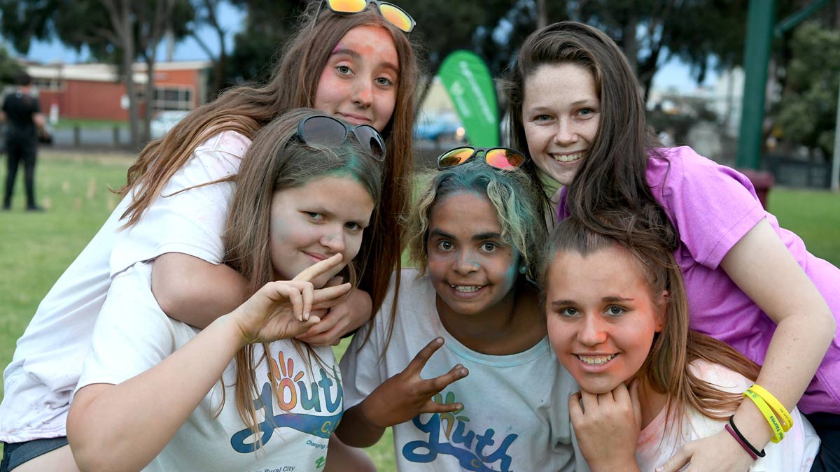 Group of girls in a colour run