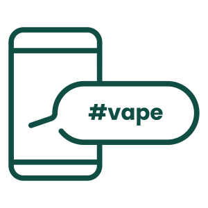 An icon of a phone with a speech bubble saying "#vape"