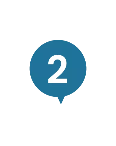 Darker blue speech bubble with the number '2'