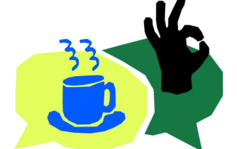 Illustration of coffee and hand doing ok symbol
