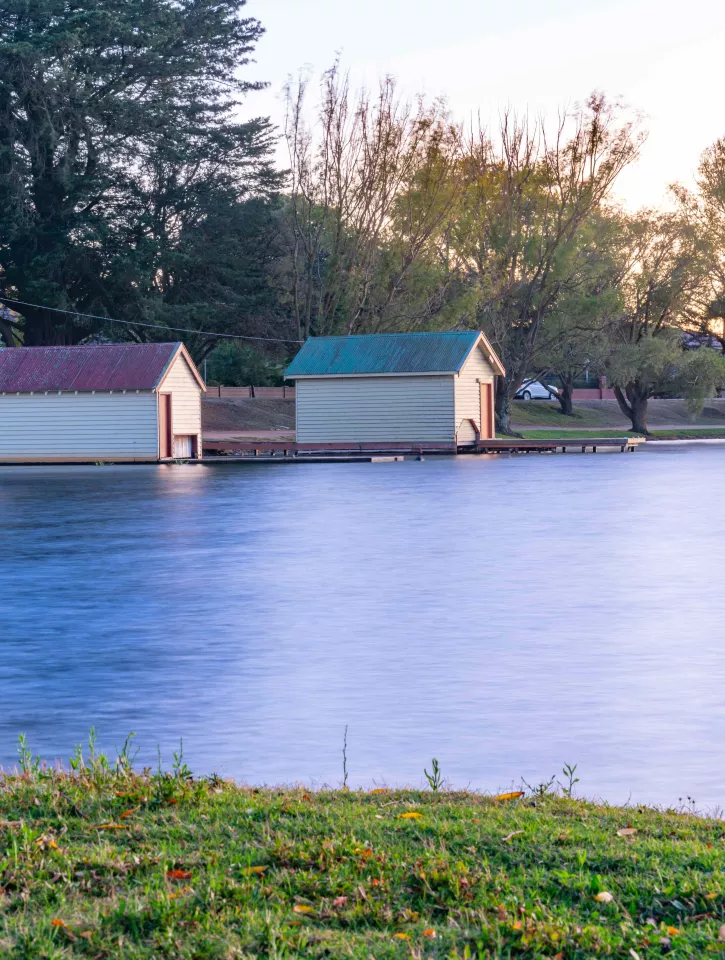 A photo of boat houses on the lake in Ballarat